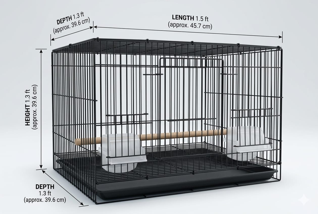 Bird View Pet Hub Rectangular Bird Cage with Feeders & Wooden Perch (1.5 ft)