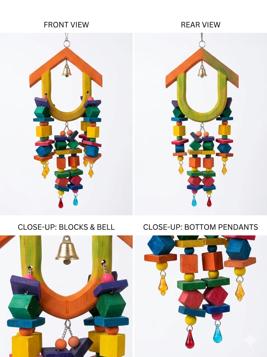 Hanging Wooden Blocks & Bells Bird Toy