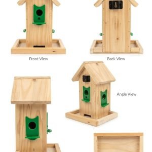 Wooden Outdoor Bird Feeder House with Multi-Side Feeding Ports