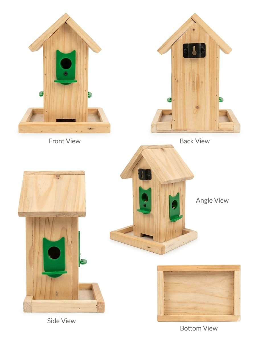 Wooden Outdoor Bird Feeder House with Multi-Side Feeding Ports
