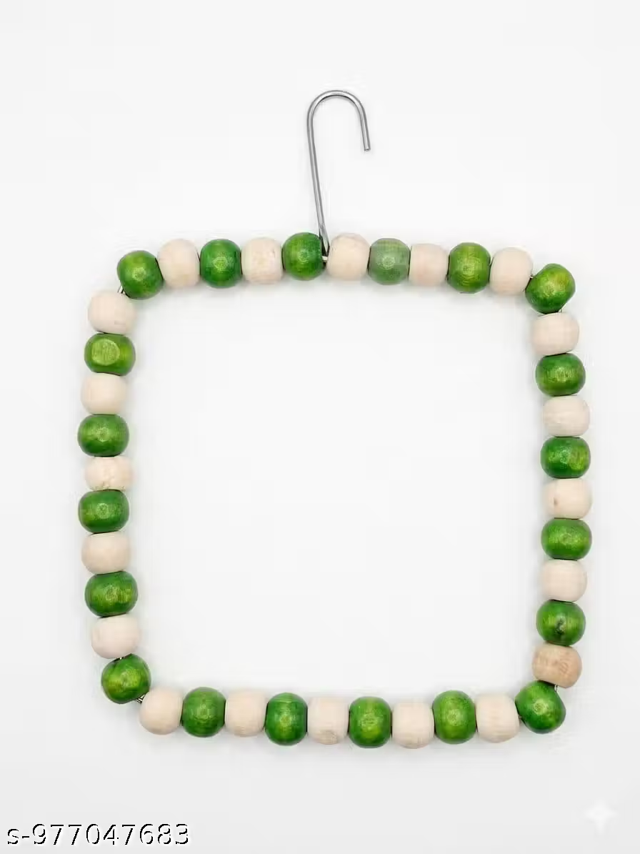 Wooden Bead Square Swing for Birds-Green