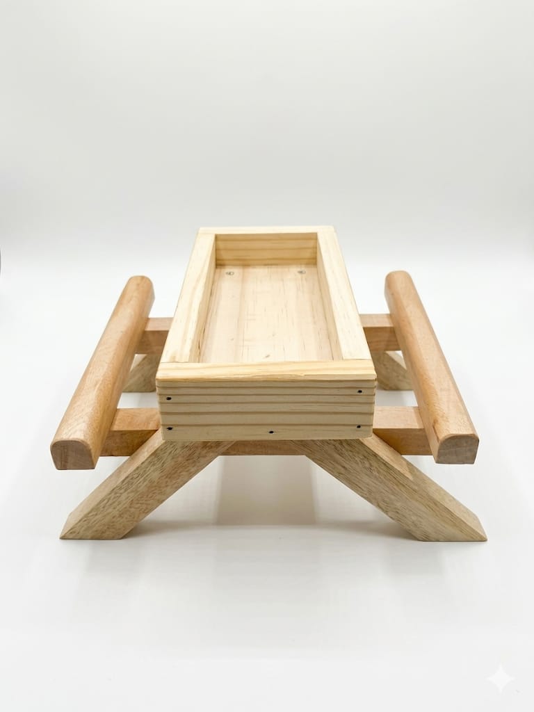 Natural Wooden Double Perch Bird Feeder Platform