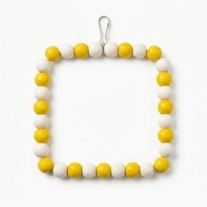 Yellow & White Wooden Bead Square Bird Swing