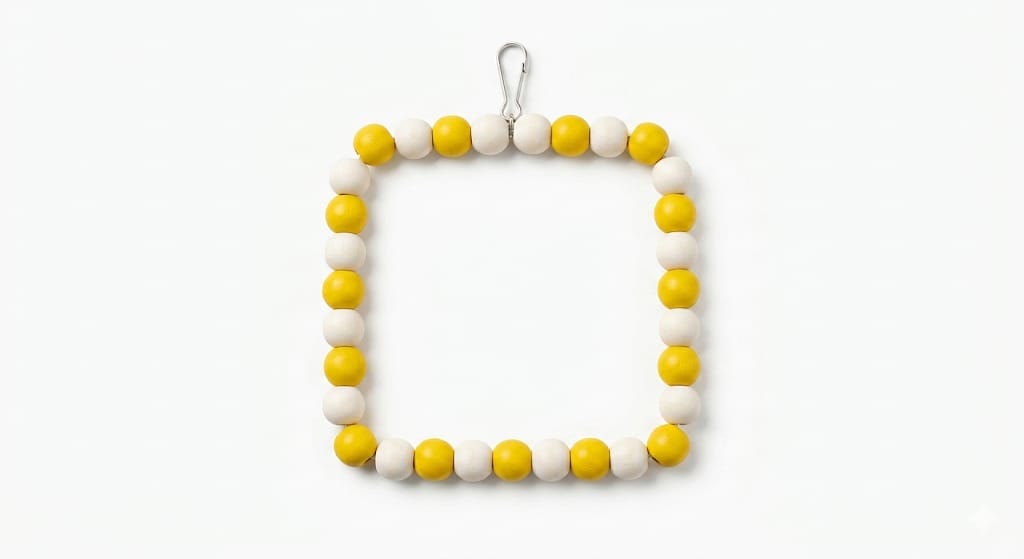Yellow & White Wooden Bead Square Bird Swing