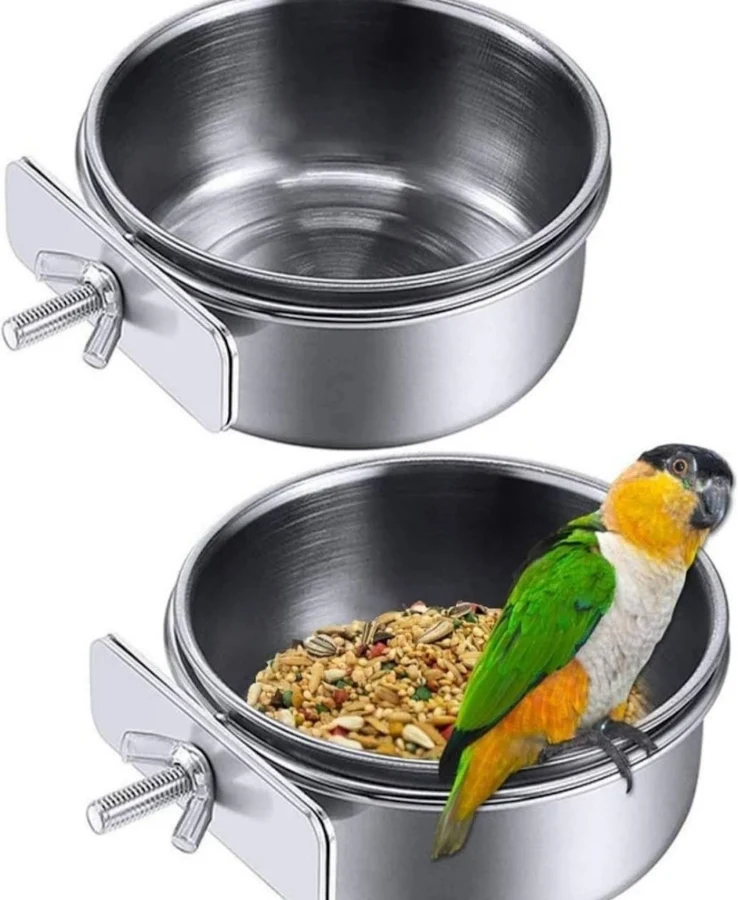 Stainless Steel Bird Feeding Bowl with Cage Clamp-Medium