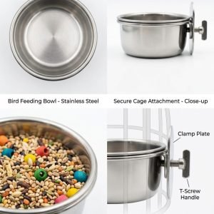 Stainless Steel Bird Feeding Bowl with Cage Clamp-Small