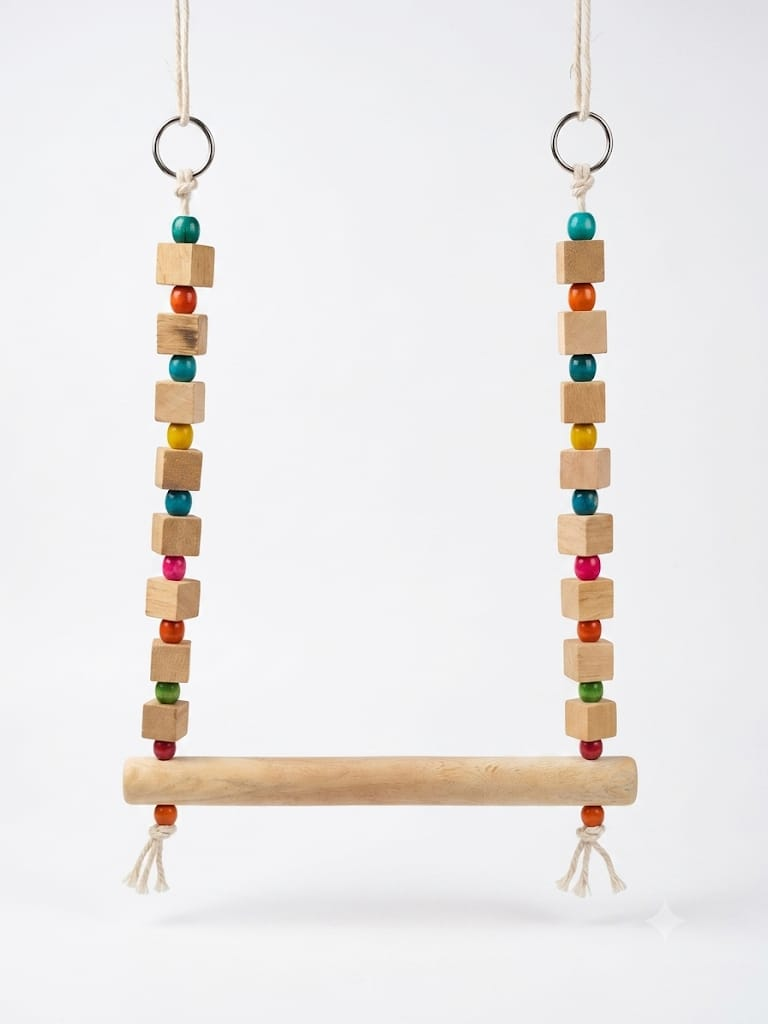 Wooden Hanging Bird Swing Perch with Colorful Beads