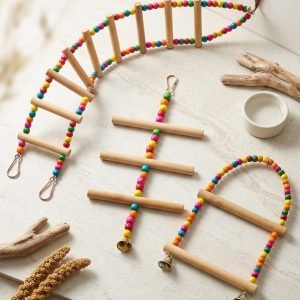 Multi-Pack Colorful Wooden Bird Toy & Cage Accessory Set (3-Piece Combo)