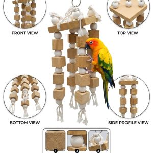Hanging Wooden Blocks & Knotted Rope Bird Foraging Toy