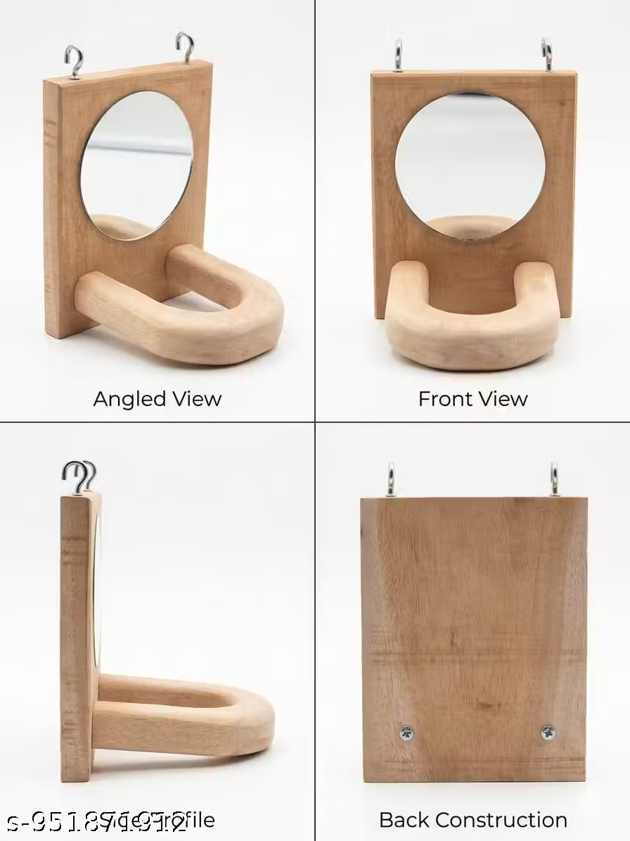 Natural Wooden Bird Mirror Perch
