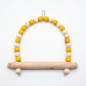 Natural Wooden Beaded Hanging Perch for Birds-Small